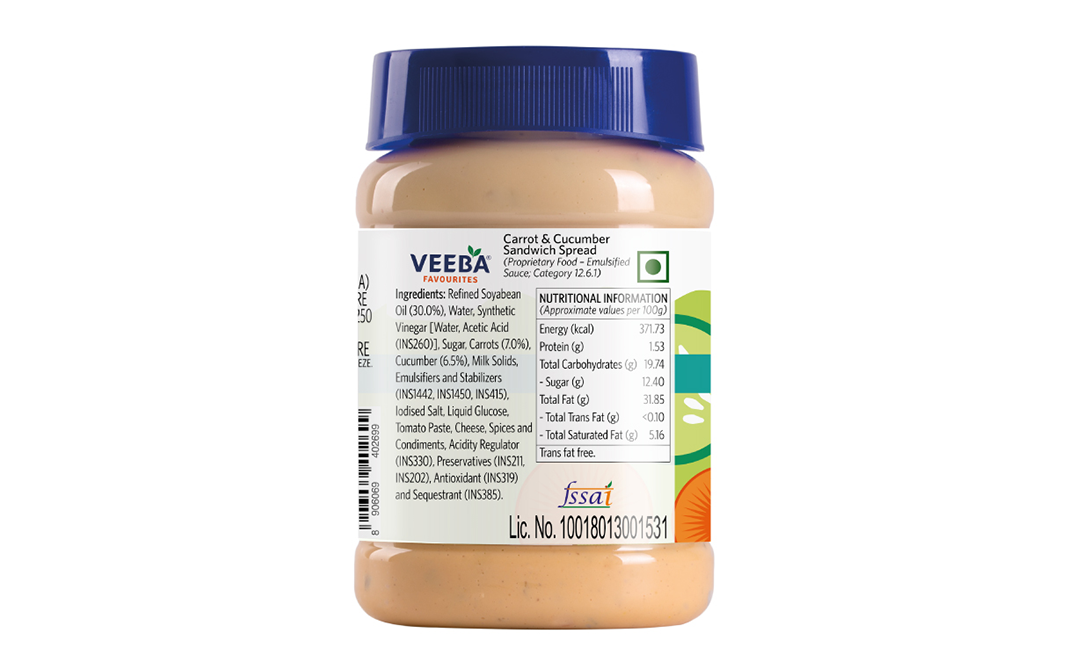 Veeba Carrot & Cucumber Sandwich Spread   Plastic Jar  250 grams